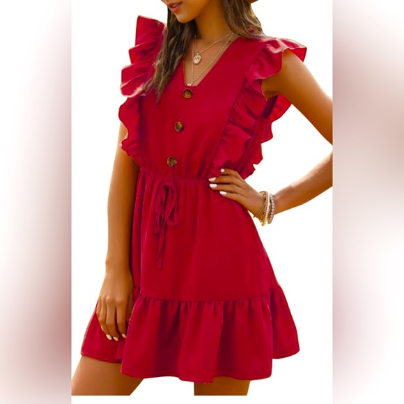 barious Dresses & Skirts - New Red Sleeveless Ruffled Summer Dress for Women Casual Boho Sz S